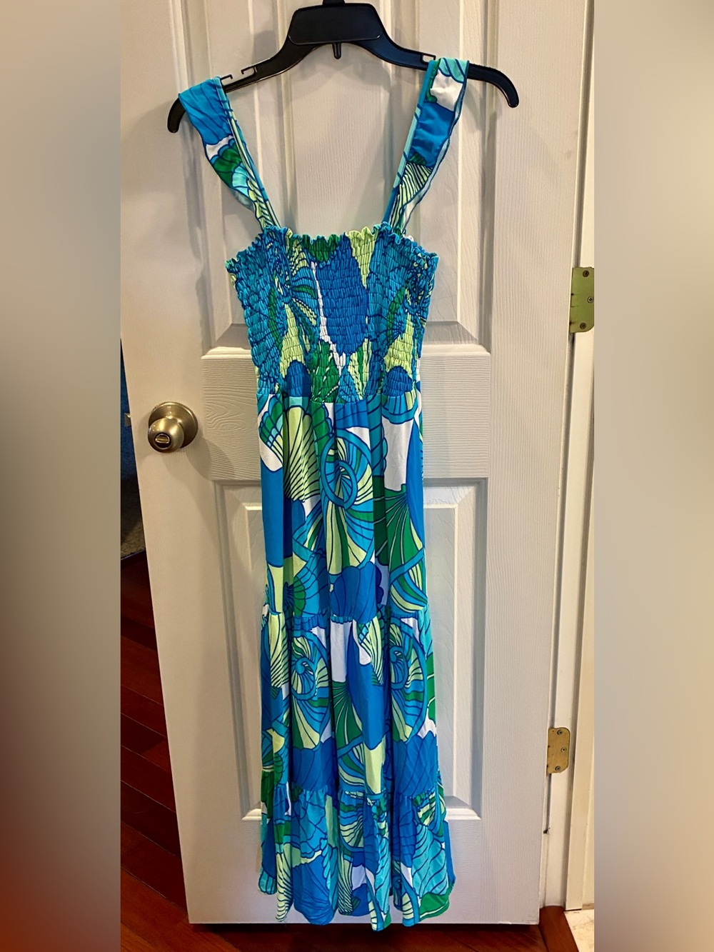 Tori Richard Blue & Green Floral Smocked Sundress